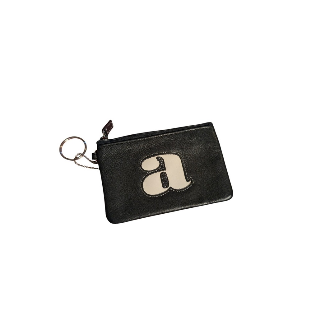 ROLFS Black Leather Change Purse Wallet Key Chain Wristlet Monogram A Letter